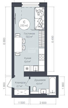 Студия квартира, вторичка, 27м2, 6/25 этаж