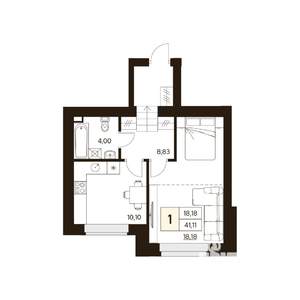 1-к квартира, строящийся дом, 41м2, 1/10 этаж