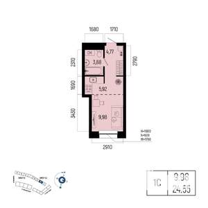 1-к квартира, вторичка, 25м2, 2/25 этаж