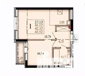 1-к квартира, строящийся дом, 42м2, 19/25 этаж