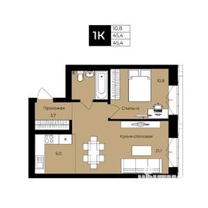 1-к квартира, вторичка, 45м2, 25/25 этаж