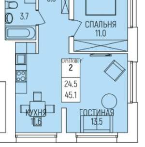 2-к квартира, вторичка, 45м2, 19/23 этаж