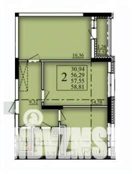 2-к квартира, строящийся дом, 58м2, 7/21 этаж