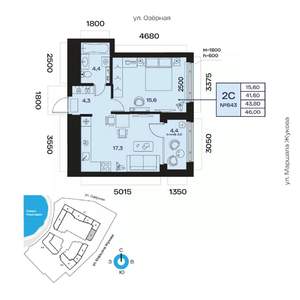 2-к квартира, вторичка, 44м2, 12/32 этаж
