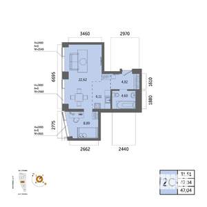 2-к квартира, вторичка, 47м2, 12/32 этаж