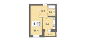 1-к квартира, вторичка, 38м2, 3/12 этаж