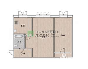 2-к квартира, вторичка, 44м2, 1/5 этаж
