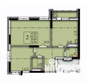 2-к квартира, строящийся дом, 71м2, 6/21 этаж