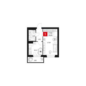 1-к квартира, вторичка, 36м2, 8/15 этаж