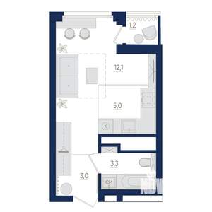 1-к квартира, вторичка, 24м2, 12/22 этаж