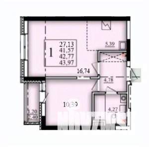 1-к квартира, строящийся дом, 43м2, 2/25 этаж