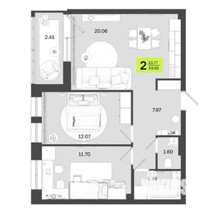 2-к квартира, сданный дом, 59м2, 2/14 этаж