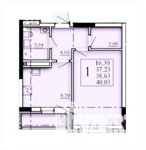 1-к квартира, вторичка, 39м2, 8/25 этаж