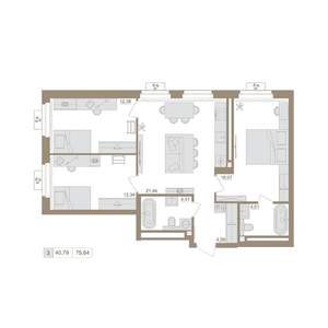 3-к квартира, вторичка, 76м2, 20/20 этаж