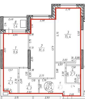 2-к квартира, вторичка, 62м2, 6/25 этаж