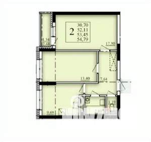 2-к квартира, строящийся дом, 53м2, 12/25 этаж