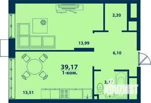 1-к квартира, строящийся дом, 39м2, 5/24 этаж