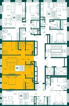 2-к квартира, строящийся дом, 71м2, 12/18 этаж