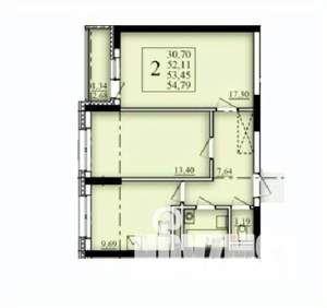 2-к квартира, строящийся дом, 53м2, 4/25 этаж