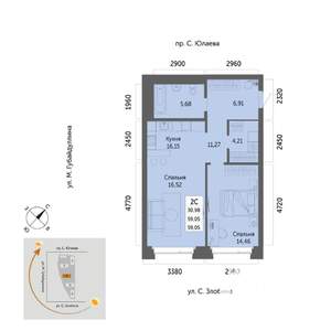 2-к квартира, вторичка, 59м2, 5/32 этаж