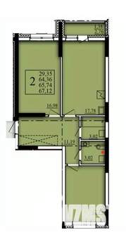 2-к квартира, вторичка, 66м2, 2/21 этаж