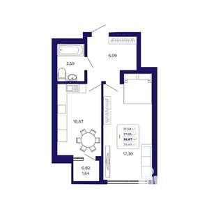 1-к квартира, вторичка, 39м2, 1/25 этаж