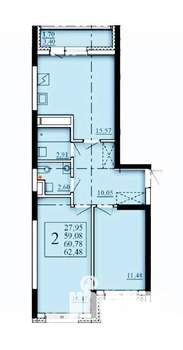 2-к квартира, строящийся дом, 61м2, 18/25 этаж