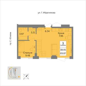3-к квартира, вторичка, 70м2, 2/32 этаж