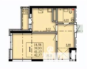 1-к квартира, строящийся дом, 41м2, 17/25 этаж
