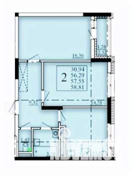 2-к квартира, строящийся дом, 58м2, 8/25 этаж