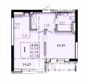 1-к квартира, строящийся дом, 41м2, 15/25 этаж