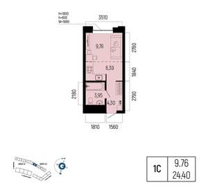 1-к квартира, вторичка, 24м2, 2/13 этаж