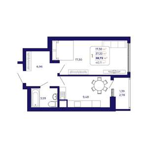 1-к квартира, вторичка, 39м2, 18/25 этаж