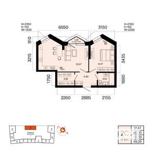 2-к квартира, вторичка, 48м2, 4/7 этаж
