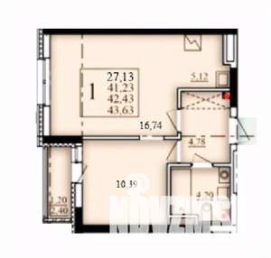 1-к квартира, строящийся дом, 42м2, 8/25 этаж