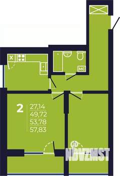 2-к квартира, строящийся дом, 54м2, 21/25 этаж