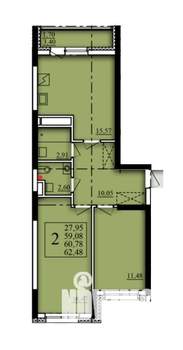 2-к квартира, строящийся дом, 61м2, 17/21 этаж