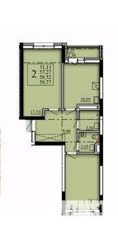 2-к квартира, вторичка, 59м2, 3/21 этаж