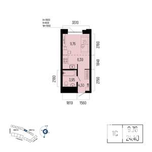 1-к квартира, вторичка, 24м2, 2/13 этаж