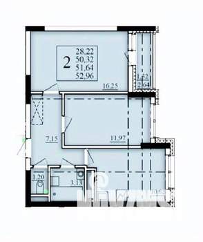 2-к квартира, строящийся дом, 52м2, 19/25 этаж