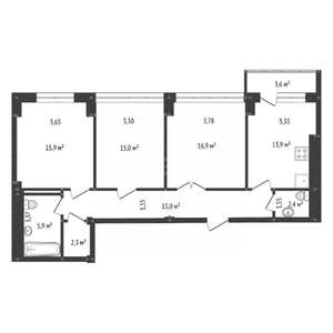 3-к квартира, вторичка, 89м2, 12/17 этаж