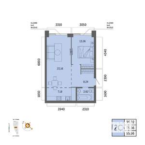 2-к квартира, вторичка, 56м2, 14/32 этаж