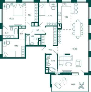 3-к квартира, вторичка, 138м2, 18/18 этаж
