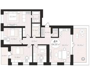4-к квартира, вторичка, 118м2, 24/24 этаж