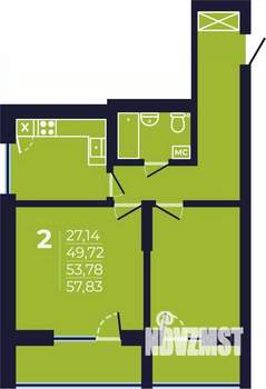 2-к квартира, строящийся дом, 54м2, 19/25 этаж