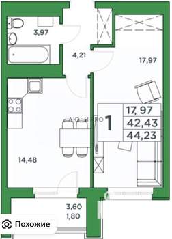 1-к квартира, вторичка, 44м2, 8/25 этаж