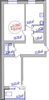 2-к квартира, вторичка, 60м2, 4/14 этаж