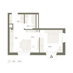 1-к квартира, вторичка, 42м2, 14/25 этаж