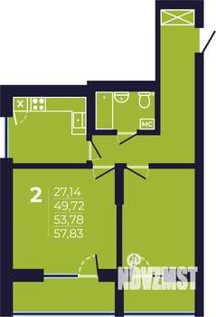 2-к квартира, строящийся дом, 54м2, 17/25 этаж