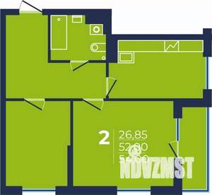 2-к квартира, строящийся дом, 54м2, 2/25 этаж